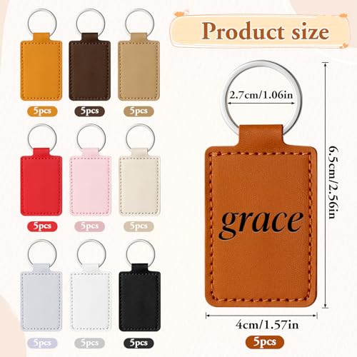 50 PCS PU Leather Keychain Blanks, Leather Key Fob Kit, Laser Engraving Keychain with Key Rings, Stamping DIY Crafts for Working, 10 Colors