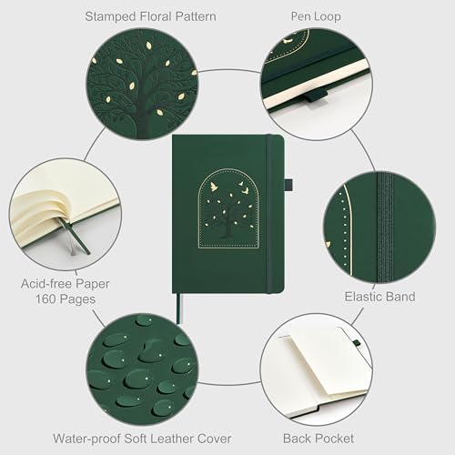 &And Per Se Dotted Journal Notebook, A5 Hardcover Aesthetic Dotted Notebook – 160 Pages 100gsm Thick Dot Grid Paper, 3 Sticker Sheets – Gift-Ready Journaling Kit for Women (Dark Green) - color: o.Dark Green with Pattern, style: Dotted with Pattern