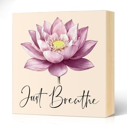 Just Breathe Inspirational Wood Block Plaque Box Sign 5.9 * 5.9 - color: pink