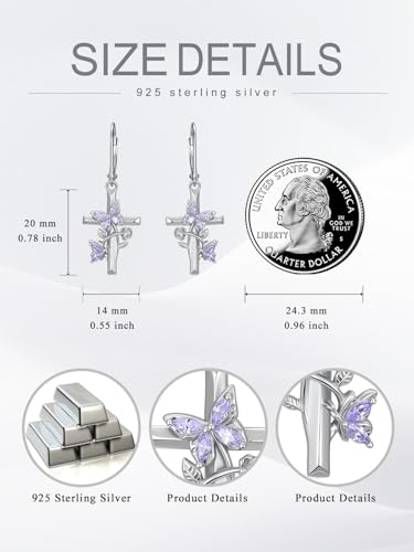 Butterfly Earrings for Women 925 Sterling Silver Birthstone Butterfly Cross Rose Dangle Earrings Elegant Butterfly's Jewelry Gift for Birthday Valentines Day Christmas - color: 6-June