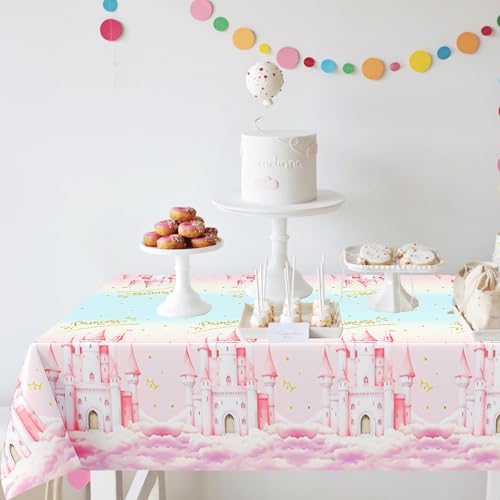 3Pcs Princess Party Tablecloths, Disposable Pink Castle Plastic Table Cover - color: Princess