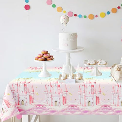 3Pcs Princess Party Tablecloths, Disposable Pink Castle Plastic Table Cover - color: Princess