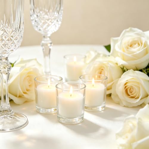 Hosley Set of 24 Unscented Clear Glass Filled Votive Candles. Hand Poured Wax Candle Ideal Gifts for Aromatherapy, Spa, Weddings, Birthdays, Holidays, Party. - color: White, size: 24 Pack