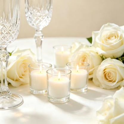 Hosley Set of 24 Unscented Clear Glass Filled Votive Candles. Hand Poured Wax Candle Ideal Gifts for Aromatherapy, Spa, Weddings, Birthdays, Holidays, Party. - color: White, size: 24 Pack