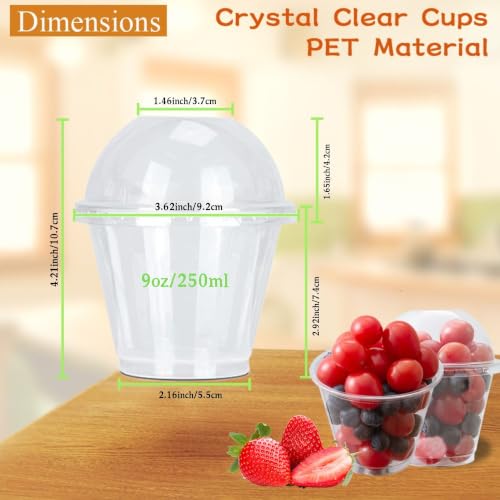 Artpreti 25 Sets 9oz Clear Plastic Parfait Cups with Dome Lids(NO HOLE) - Disposable Dessert Cups with Lids for Dips Snacks and Fruit Yogurt Smoothie Iced Cold Drinks, No Leaking - size: 9 oz - Dome Lid
