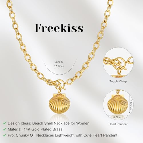 Freekiss 3-Piece Layered Toggle Necklace for Women - color: Shell Gold