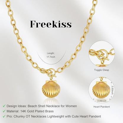 Freekiss 3-Piece Layered Toggle Necklace for Women - color: Shell Gold