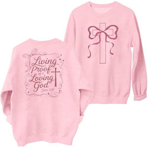 FRYAID Christian Sweatshirt Women Faith Over Fear Christian Religious Sayings Pullover Shirt Letter Print Long Sleeve Tops - color: B-pink, size: Large