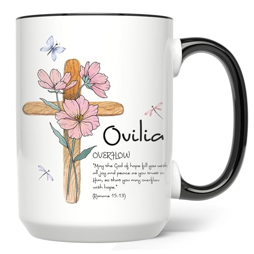 Personalized Name with Bible Verse Mug - Custom Bible Verse Birth Flower 11oz 15oz - Cross Christian Coffee Mug - Religious Gifts for Women - color: GOD-BIBLE-M1