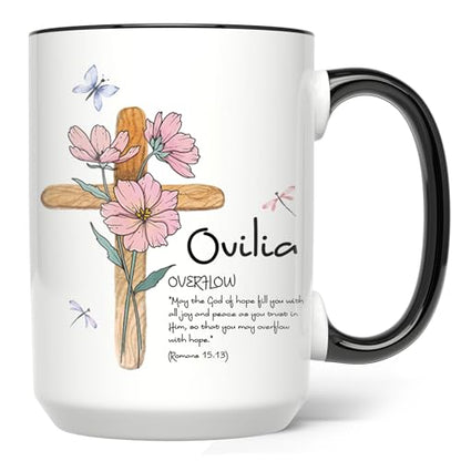 Personalized Name with Bible Verse Mug - Custom Bible Verse Birth Flower 11oz 15oz - Cross Christian Coffee Mug - Religious Gifts for Women - color: GOD-BIBLE-M1