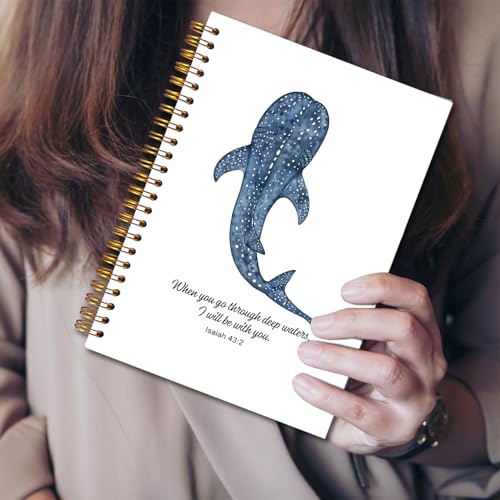 JINYO Whale Shark Christian Notebook for Women Men, Isaiah 43:2 Bible Journaling Notebook, Religious Prayer Journal for Woman, Church Notes Journal, Scripture Spiral Notebooks 5.5x8.3 Inch - color: white Whale Shark Christian Notebook