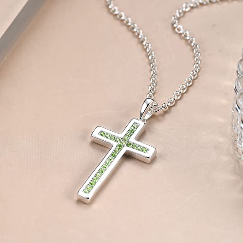 Baptism Cross Necklace for Women,First Communion Cross Necklaces Jewelry Gifts for Women - color: Birthstone 08-August-P Green