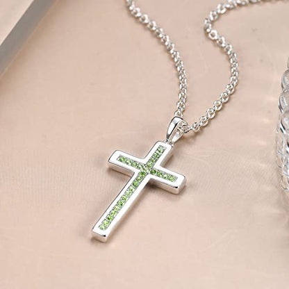 Baptism Cross Necklace for Women,First Communion Cross Necklaces Jewelry Gifts for Women - color: Birthstone 08-August-P Green