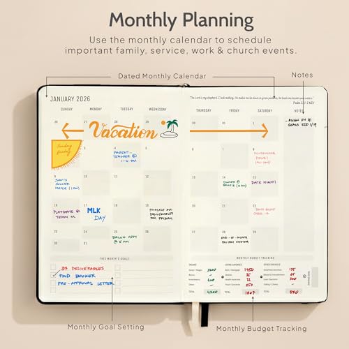 2026 Christian Planner & Prayer Journal | Strengthen Your Relationship with God and Better Navigate His Path for You | Daily Planner w/Bible Verses, Prayer Prompts, & Habit Tracking (Black) - color: Black