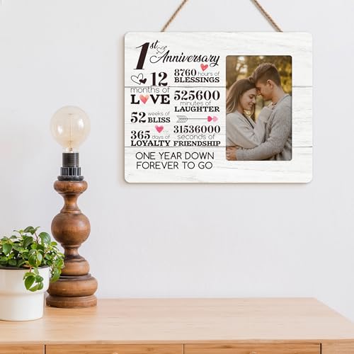 1 Year Anniversary Picture Frame, Gifts for Couple Wife Husband, One Year Anniversary Frame Gifts for Her Him Girlfriend Boyfriend Wooden Picture Frames, 4x6 inch Photo - color: Navy