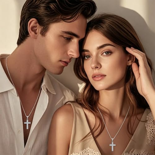 Men's Cross Necklace, Vine Design Iced‑Out Cubic Zirconia - color: silver