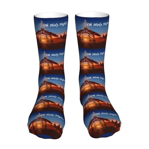Christian Christmas Nativity Scene O Holy Night Sock Womens Short Stockings Casual Sport Crew Socks for Women Men - color: Red