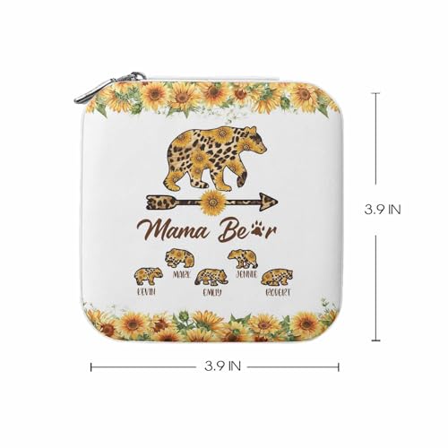 Artsadd Mothers Day Mom Gifts from Daughter Son, Personalized Jewelry Box, Mama Bear Print Portable Small Travel Jewelry Organizer Case with Kids Name, Custom Gifts for Women, Mom, Grandma Birthday - color: Mother-2