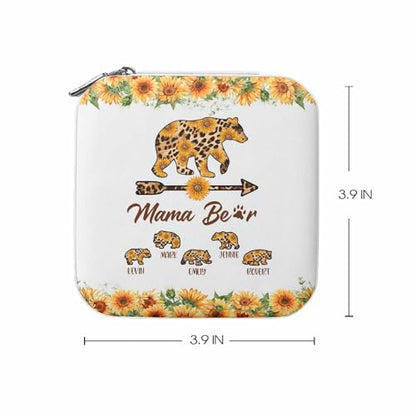 Artsadd Mothers Day Mom Gifts from Daughter Son, Personalized Jewelry Box, Mama Bear Print Portable Small Travel Jewelry Organizer Case with Kids Name, Custom Gifts for Women, Mom, Grandma Birthday - color: Mother-2