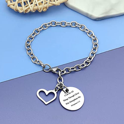 DlaeKua Christian Bracelet Jewelry I Can Do All Things Through Christ Who Strengthens Me Bracelet Gifts for Women Men Religious Gifts Bible Verse Jewelry Birthday Gifts Stainless Steel Chain Bracelet