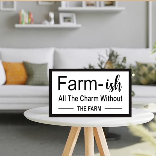 Farm-ish Sign Wooden Box Desk Decor,Rustic Farmhouse Home Wood Block Sign for Home Living Room Wall Shelf Tabletop Decor 10'' x 6' - style: Farm-ish Sign