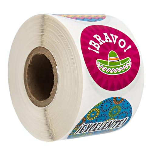 Spanish Teacher Reward Stickers / 500 Motivational Bilingual Espanol Kids Homework Worksheet Award Roll / 8 Alternating Encouraging Classroom Phrase Designs / 1.5" Elementary Student Recognition - color: Spanish Teacher Rewar