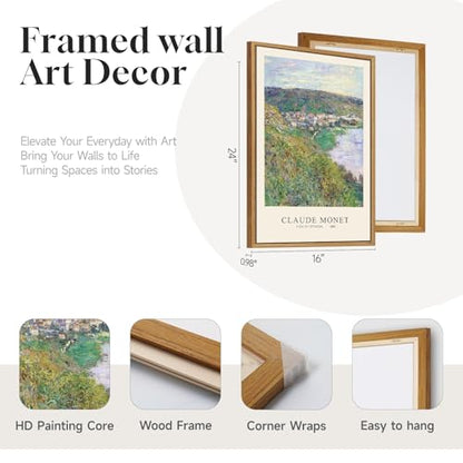 3 Piece Large Framed Monet Landscape Wall Art for Living Room, 16x24 Inch - color: green gray 2, size: 16"W x 24"Hx3Pcs