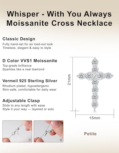 KRKC&CO Moissanite Cross Necklace for Women, 925 Sterling Silver, Gift Box - color: Silver E
