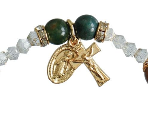 Sine Cera Multicolor Onyx/Gold Trim 1 Decade Catholic Rosary Bracelet, Round 8mm Beads