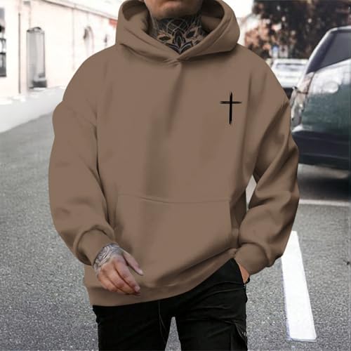 Tuislay Mens I Can Do All Things Through Christ Hoodies Christian Jesus Hoodie Religious Cross Sweatshirt Faith Pullover Tops - color: Coffee, size: Small