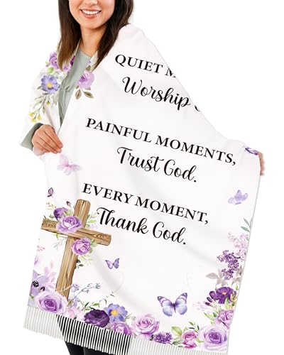 Bozidol Prayer Shawl for Women Christian Floral Cross Bible Verse Scarf Clothes for Christmas Mothers Day Birthday Gifts - color: Purple