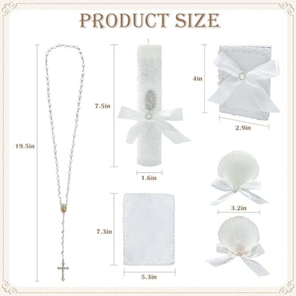 Baptism Candle Set for Boys Girls,White 5 PCS Baptism Kit Virgen De Guadalupe Catholic Candle,Baptismal Towel,Baptismal Shell,Rosary,Bible for Baby Dedication Christening Gift,Velas para Bautizo Niño