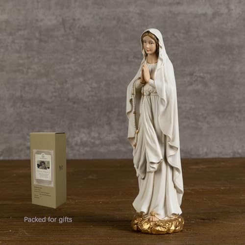 BC Catholic Our Lady of Lourdes Statue, 6" H Blessed Virgin Mary Mother Figure, Inspirational Home décor, Religious Gift,Handpainted Renaissance Sculpture Purity & Grace Collection from Buildclassic - color: Gold&white Lourdes