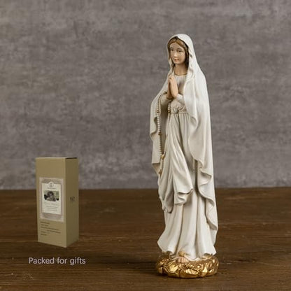 BC Catholic Our Lady of Lourdes Statue, 6" H Blessed Virgin Mary Mother Figure, Inspirational Home décor, Religious Gift,Handpainted Renaissance Sculpture Purity & Grace Collection from Buildclassic - color: Gold&white Lourdes