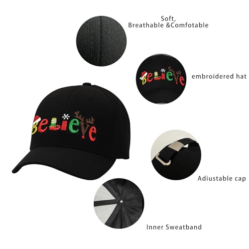 Embroidered Baseball Cap for Women Men Adjustable Baseball Hat Black Baseball Cap Trucker Hat - color: Christmas