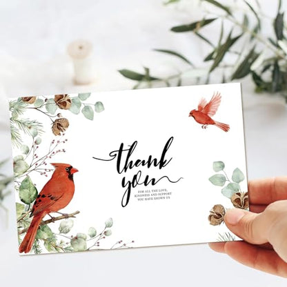 C2U 24 Pack Funeral Thank You Cards with Envelopes & Stickers – Cardinal Bird Branch Sympathy Cards for Bereavement, Memorial Service – Pre-Printed Condolence Cards with Space to Write – 4x6 Inch Acknowledgment Notes for Loved Ones (24)