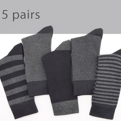 Men's Colorful Striped Dress Socks, 5-Pack Cotton, Sock Size 10-13 - color: Black & Charcoal Classic Mix