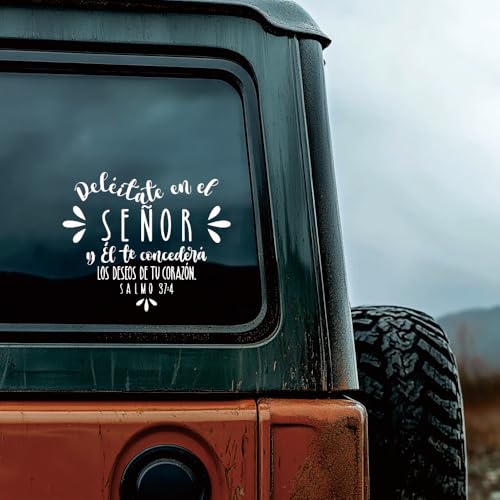 Spanish Bible Verse Car Decal, Religious Psalm Quote Vinyl Window Sticker - color: White