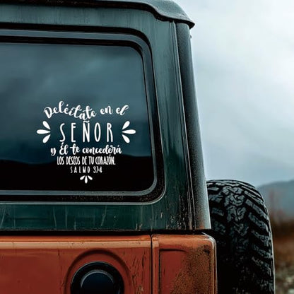 Spanish Bible Verse Car Decal, Religious Psalm Quote Vinyl Window Sticker - color: White
