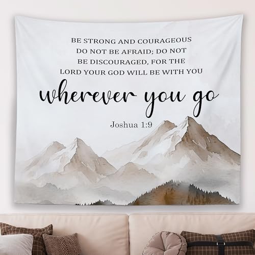 MNASAIOO Christian Mountian Lord Wall Tapestry Hanging for Bedroom, Bible Verse Scripture Joshua 1:9 Tapestries, Watercolor Religious Wall Decor Banner for Living Room Prayer Room Church 50x60in - color: wherever