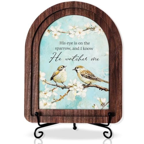 His Eye Is On The Sparrow Wood Plaque Signs，Christian Desk Decor - color: His Eye Is On The Sparrow