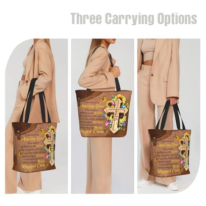 Bible Tote Bags for Women Christian Tote Bag Church Shoulder Bag Inspirational Bags With Zipper Christian Gift - color: I Still Believe in Amazing Grace