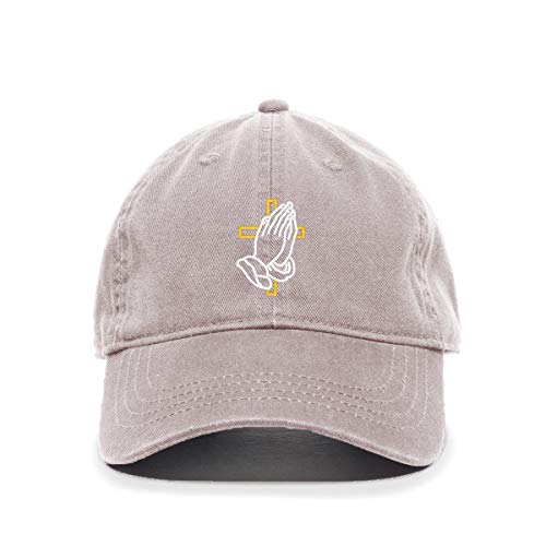 Praying Hands with Cross Baseball Cap Embroidered Cotton Adjustable Dad Hat - color: Light Grey