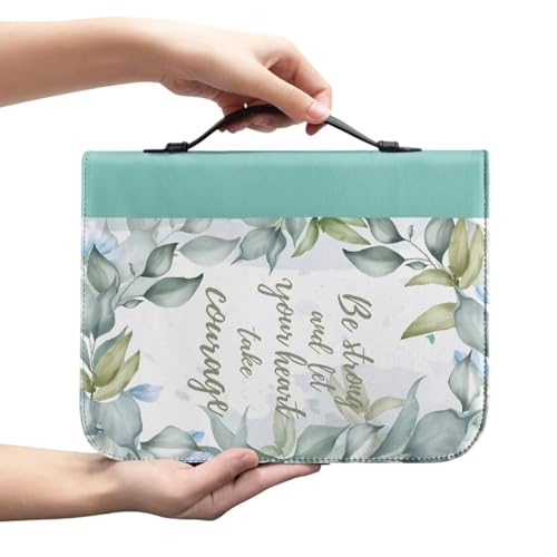Sunflowers Poetic Scriptures Bible Cover for Women Soft PU Leather Verse Print Bible Carrying Case Large Capacity Book Organizer with Top Handle Gifts for Christians - color: Green Leaves & Scripture, size: 2X-Large