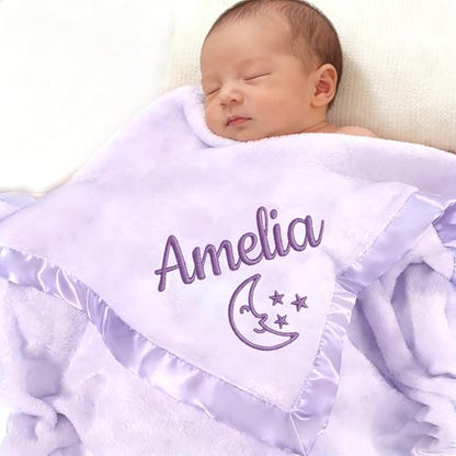 Personalized Baby Blanket with Embroidered Name,Custom Baby Receiving Blankets Soft Fleece Toddler Blanket for Newborn Baby Girl Shower Gifts -36" x 36" - color: Purple