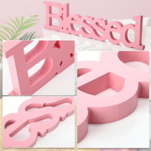 Blulu Blessed Letter Table Sign Wooden Blessed Standing Sign,Pink - color: Pink