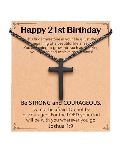 Birthday Gift Cross Necklace for Boy 8–30 Year Old with Joshua Card - style: 21st birthday