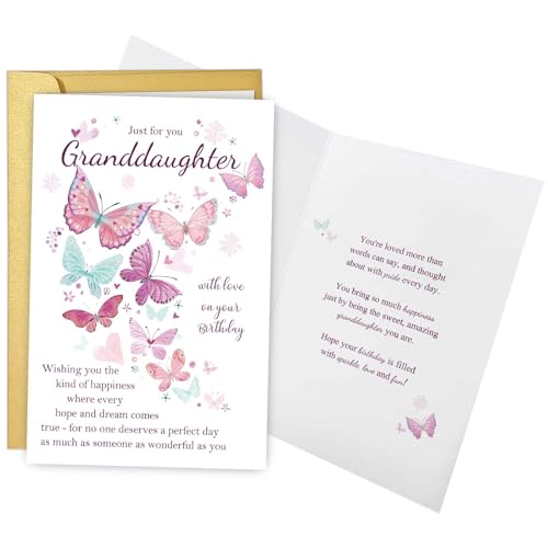Qiliji Happy Birthday Card for Granddaughter, Granddaughter Birthday Card from Grandpa Grandma, Bday Cards Gifts for Granddaughters from Grandparents - color: Granddaughter Birthday