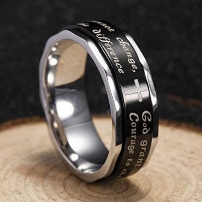 King Will 8mm Black/Gold/Silver Prayer Stainless Steel Ring - color: cross black