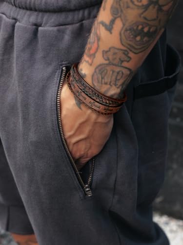 Mens Leather Cross Bracelet Multilayer Braided Wristband Bangle Bracelets with Stainless Steel Buckle Religious Gift for Men Brown/Black/Blue–8.3 inch - color: Brown-1, size: 8.3in(Fits most wrists)